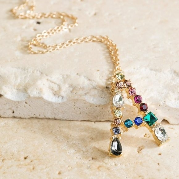 Multicolored Rhinestone Initial Necklace - Picture 4 of 16